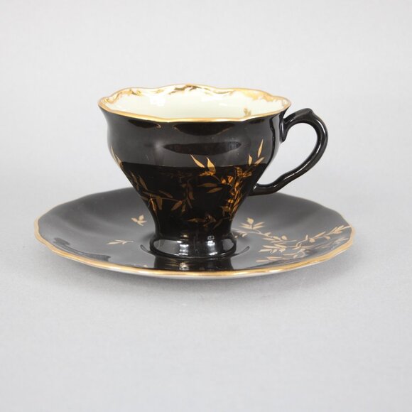 Loreiga Teacup With Saucer Black Gold Porcelain Teacup With Saucer - Picture 1 of 12